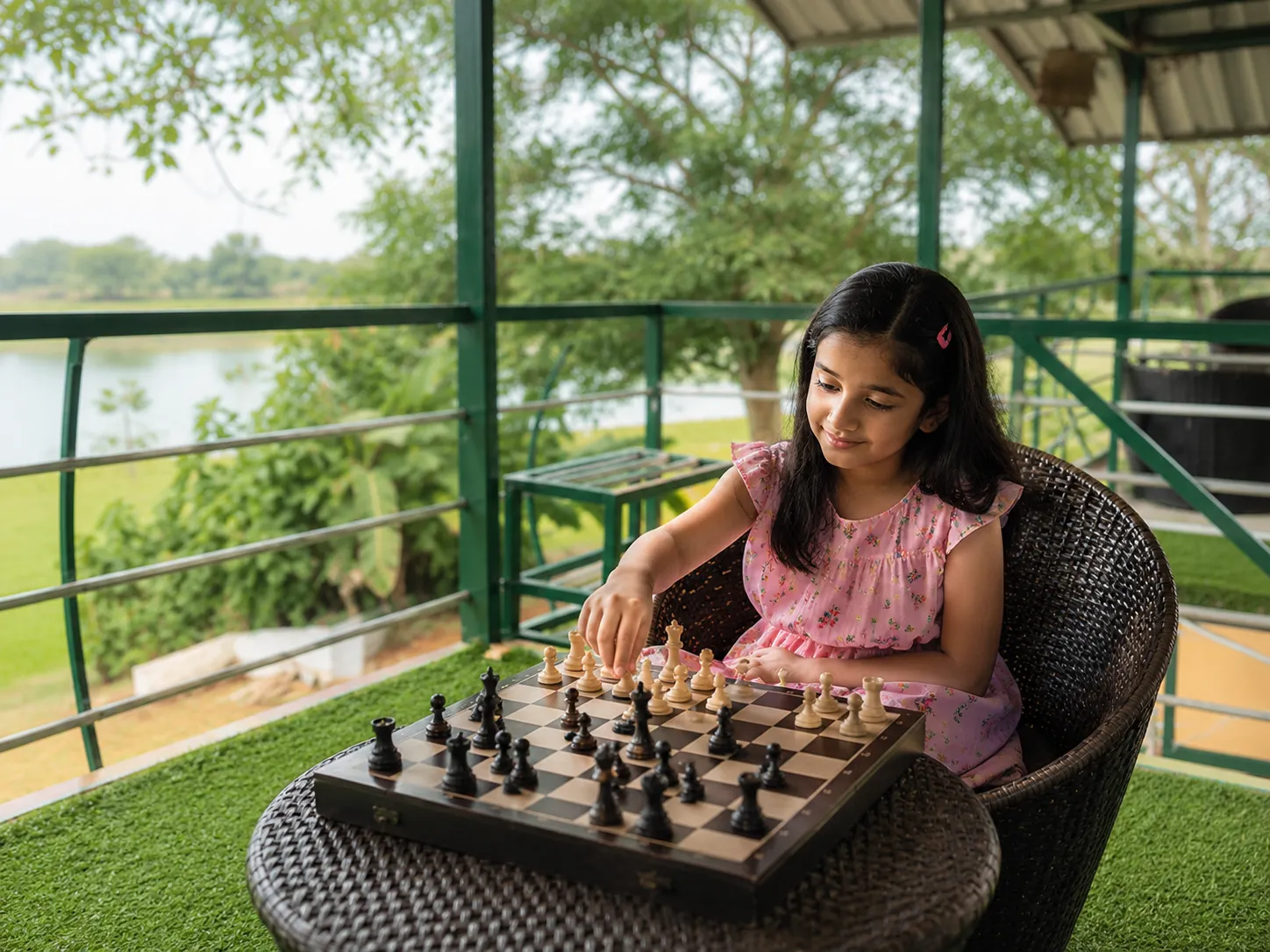 Chess Board Game with Scenic Lake View at The Herb Farm Resort, Igatpuri