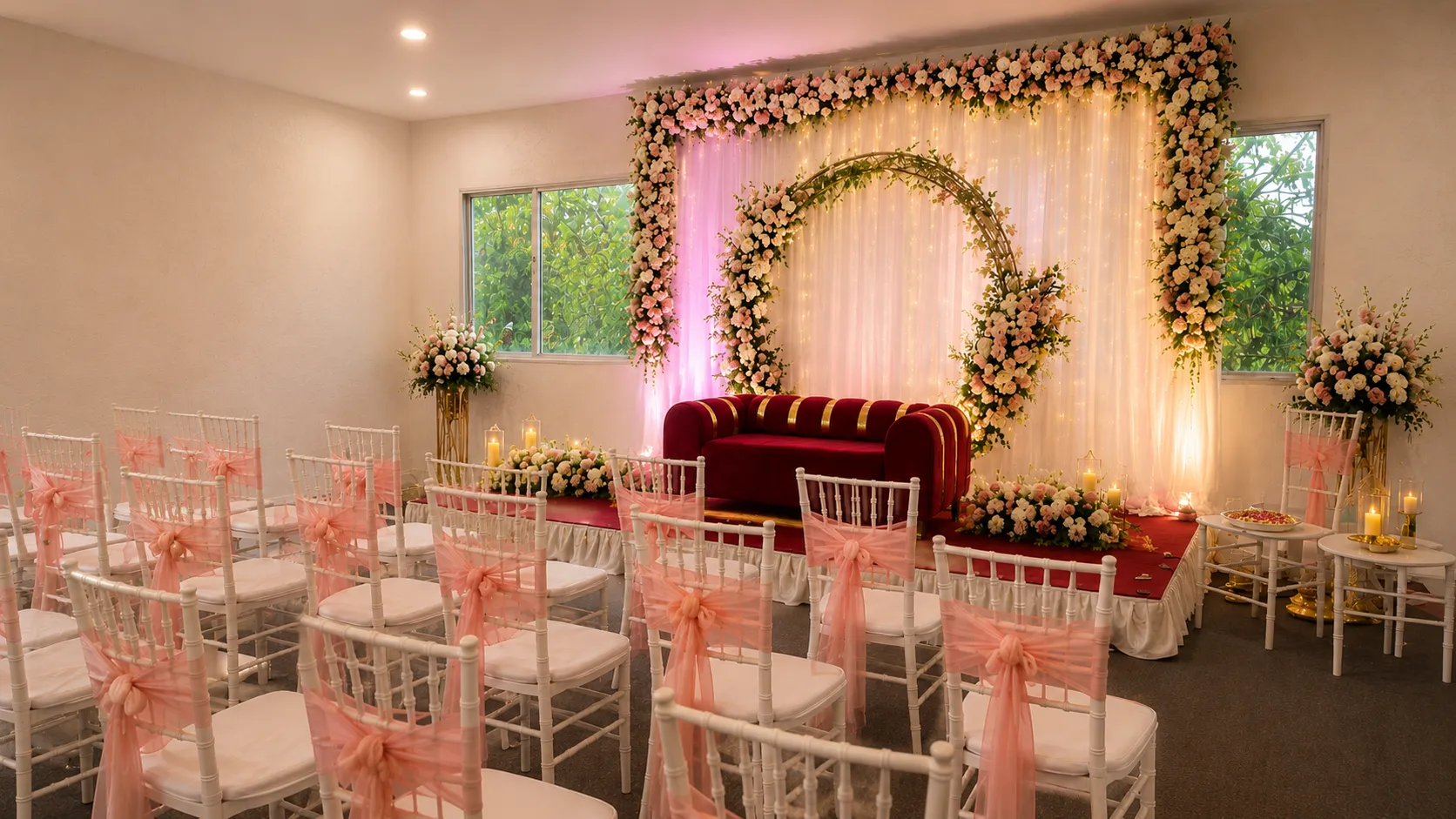 Elegant wedding decor at Herb Farm Resort, Igatpuri
