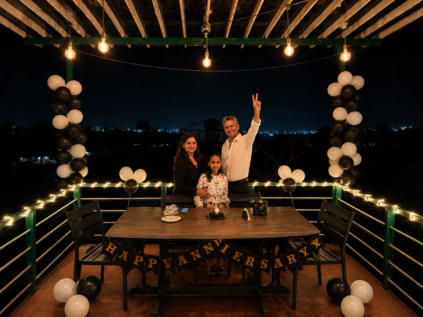 Special anniversary celebration venue with elegant evening decor at riverside