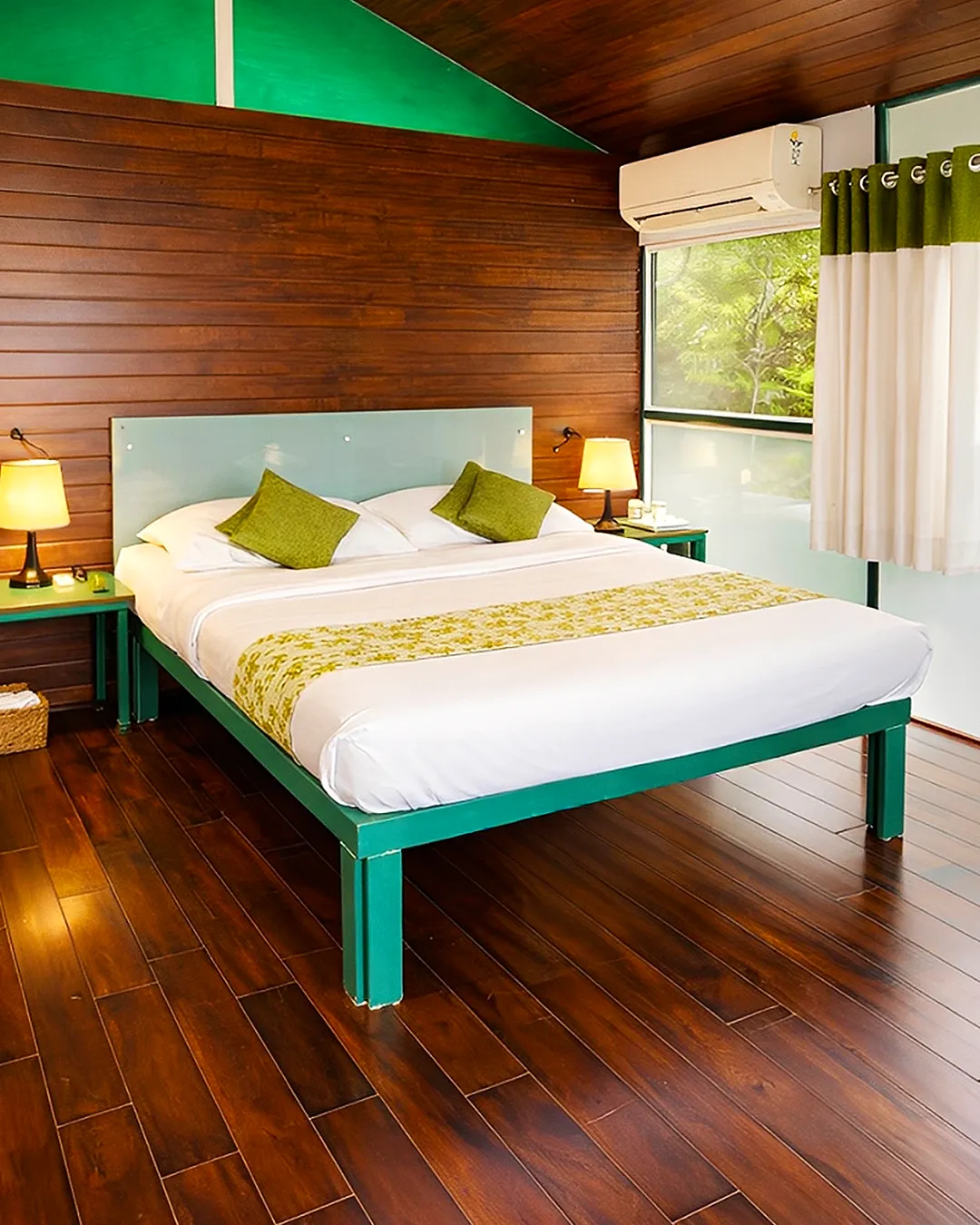 Comfortable king-size bed in a premium cottage at The Herb Farm Resort, Igatpuri