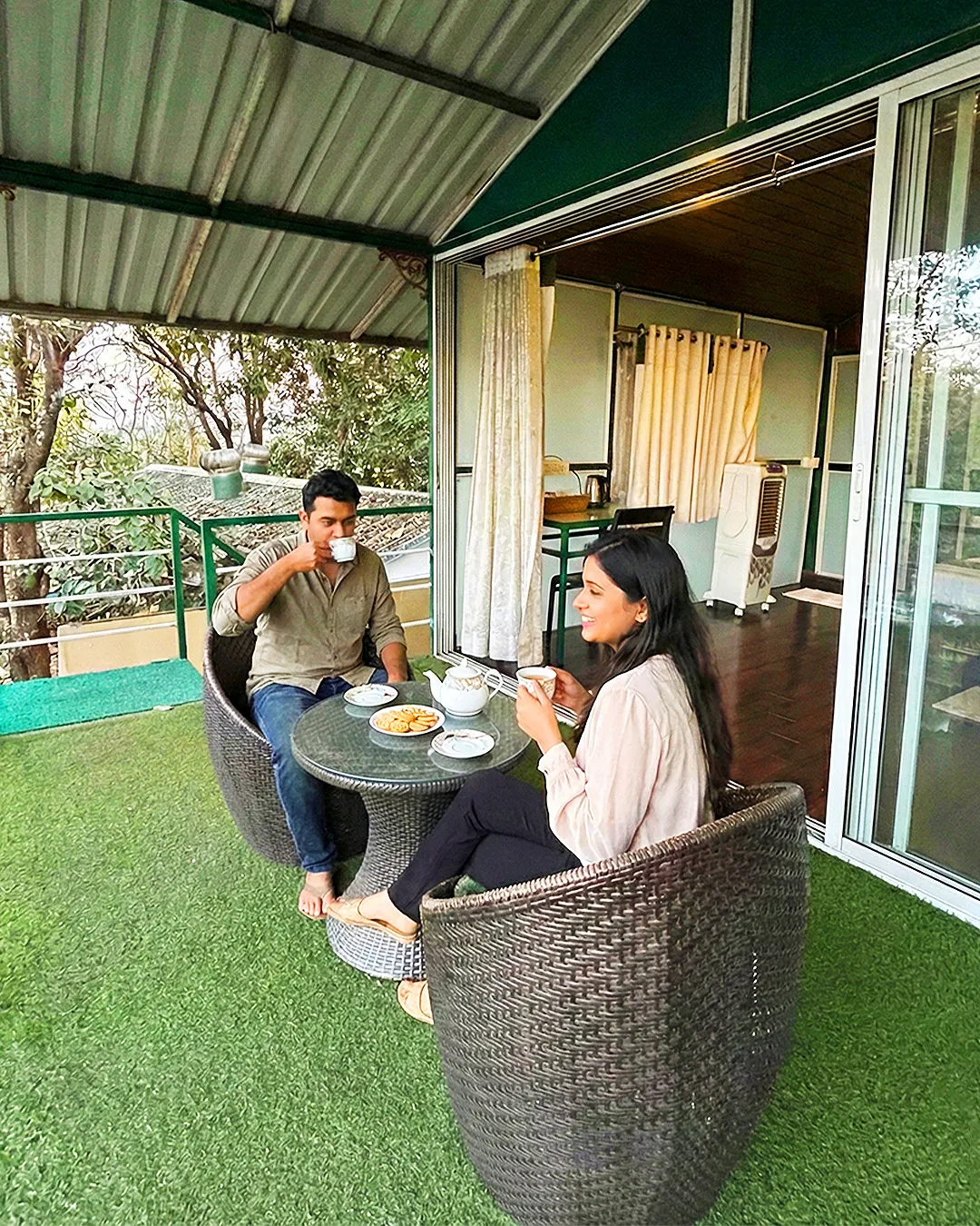 Couple enjoying time at balcony